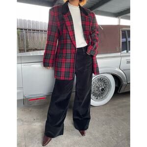 🔥VTG Requirements Wool Velvet Neck Classic Preppy Academia Plaid Blazer Jacket